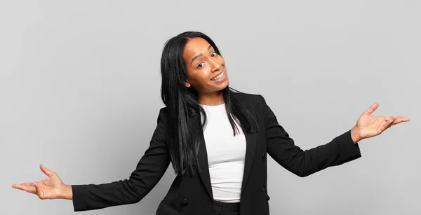 Young Black Woman Looking Happy Arrogant Proud Self Satisfied Feeling — Stockfoto