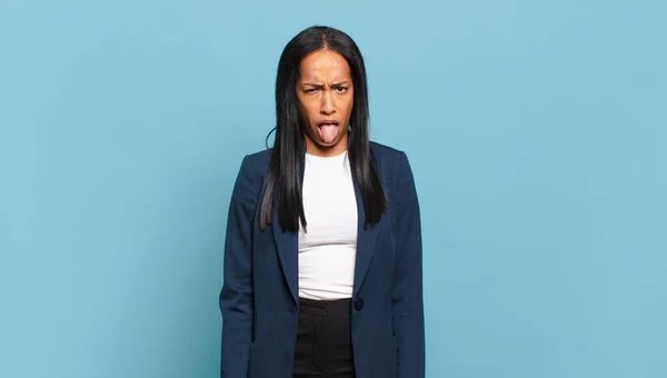 Young Black Woman Feeling Disgusted Irritated Sticking Tongue Out Disliking — Stok fotoğraf