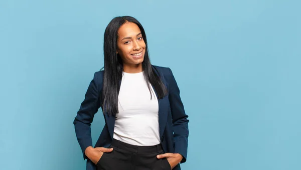 Young Black Woman Smiling Cheerfully Casually Positive Happy Confident Relaxed — Stockfoto