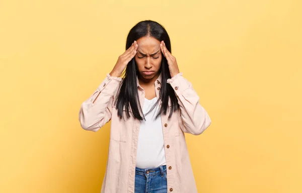 Young Black Woman Looking Stressed Frustrated Working Pressure Headache Troubled — Stock Fotó