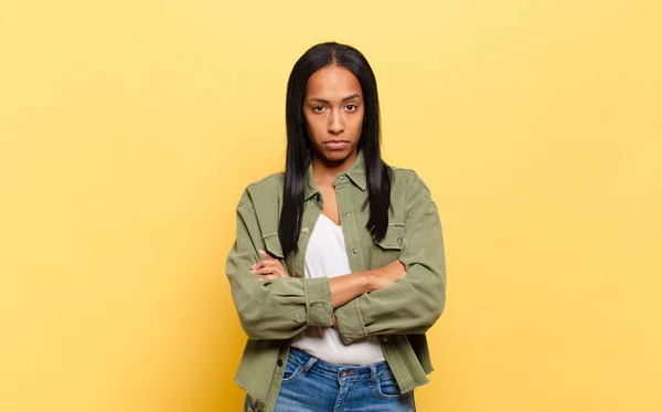 Young Black Woman Feeling Displeased Disappointed Looking Serious Annoyed Angry — Foto de Stock