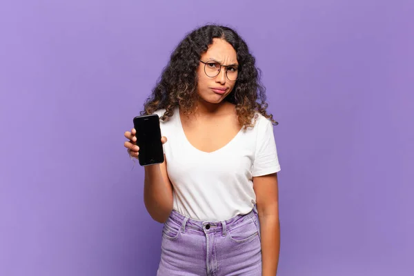 Young Hispanic Woman Feeling Puzzled Confused Dumb Stunned Expression Looking — Φωτογραφία Αρχείου