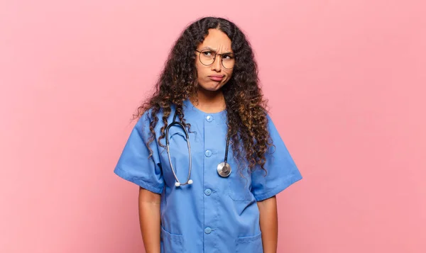 Young Hispanic Woman Feeling Puzzled Confused Dumb Stunned Expression Looking — Stok fotoğraf