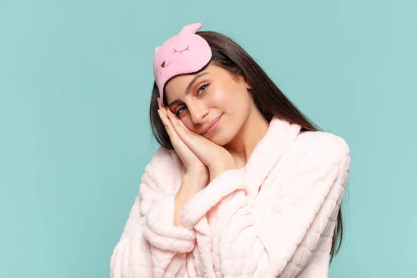 Young Pretty Teenager Girl Happy Surprised Expression Pajamas Concept — 스톡 사진