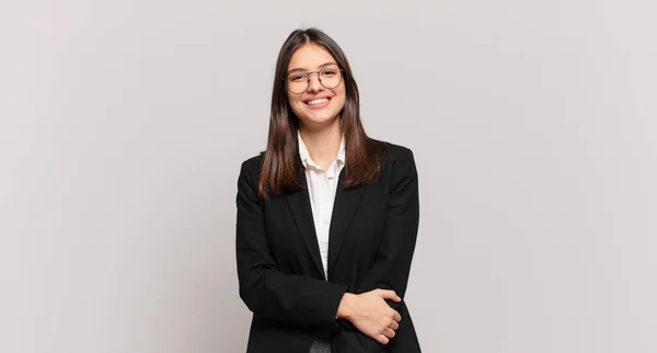 Young Business Woman Laughing Shyly Cheerfully Friendly Positive Insecure Attitude — Stock Photo, Image