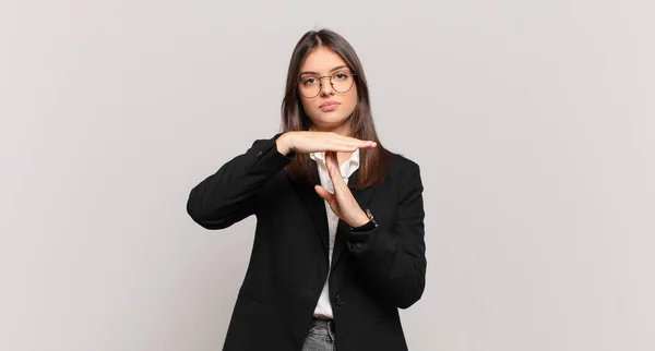 Young Business Woman Looking Serious Stern Angry Displeased Making Time — Stock Photo, Image