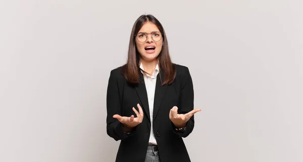 Young Business Woman Looking Desperate Frustrated Stressed Unhappy Annoyed Shouting — Stock Photo, Image