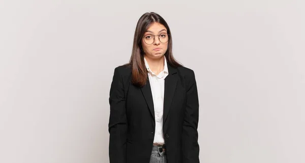 Young Business Woman Feeling Sad Stressed Upset Because Bad Surprise — Stock Photo, Image