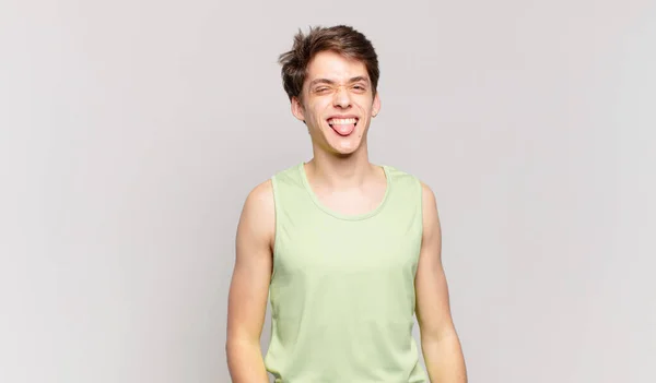 Young Boy Looking Goofy Funny Silly Cross Eyed Expression Joking — Stock Photo, Image