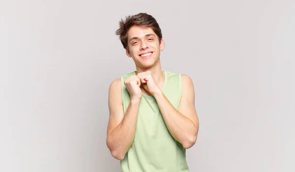 Young Boy Feeling Love Looking Cute Adorable Happy Smiling Romantically — Stock Photo, Image