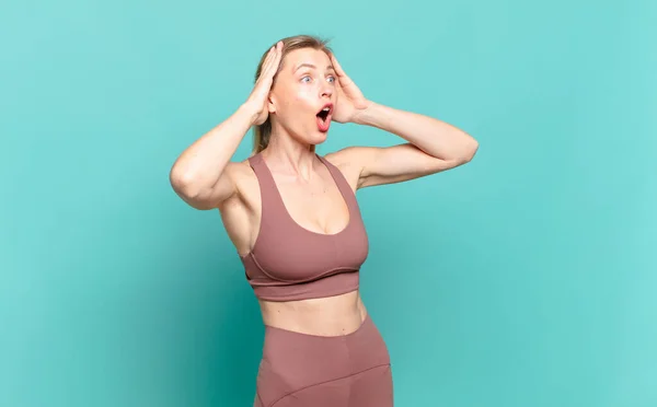 Young Blond Woman Open Mouth Looking Horrified Shocked Because Terrible — 스톡 사진