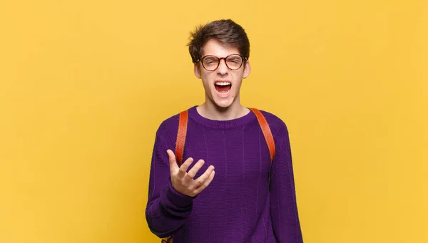 Young Student Boy Looking Angry Annoyed Frustrated Screaming Wtf Whats — Stock Photo, Image