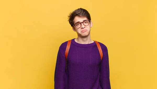 Young Student Boy Feeling Sad Whiney Unhappy Look Crying Negative — Stock Photo, Image