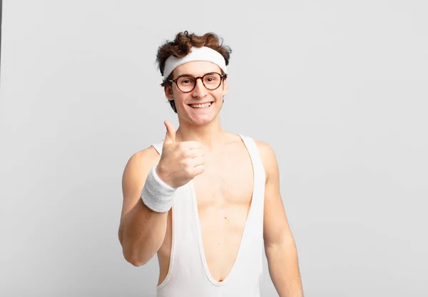 Humorous Sport Man Feeling Proud Carefree Confident Happy Smiling Positively — Stockfoto