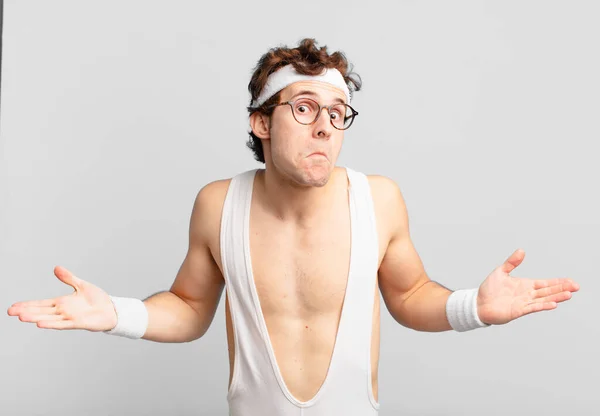 Humorous Sport Man Feeling Clueless Confused Having Idea Absolutely Puzzled — Stock Photo, Image