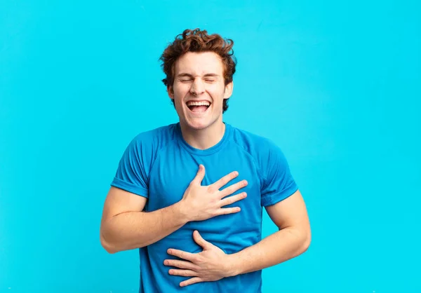 Young Sport Boy Laughing Out Loud Some Hilarious Joke Feeling — Stockfoto