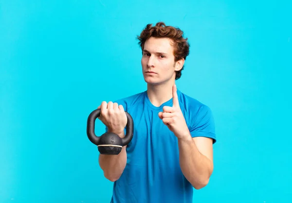 Young Sport Boy Feeling Angry Annoyed Rebellious Aggressive Flipping Middle — Stock Photo, Image