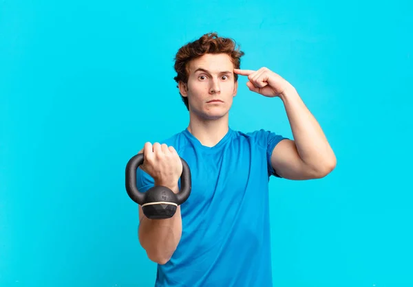 Young Sport Boy Feeling Confused Puzzled Showing You Insane Crazy — Stock Photo, Image