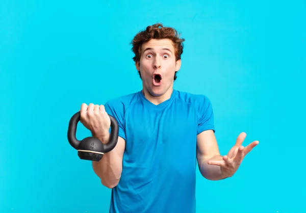 Young Sport Boy Open Mouthed Amazed Shocked Astonished Unbelievable Surprise — Stock Photo, Image