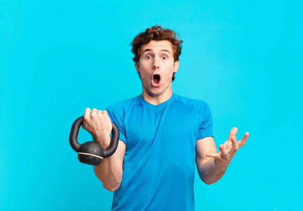 Young Sport Boy Feeling Extremely Shocked Surprised Anxious Panicking Stressed — Stock Photo, Image