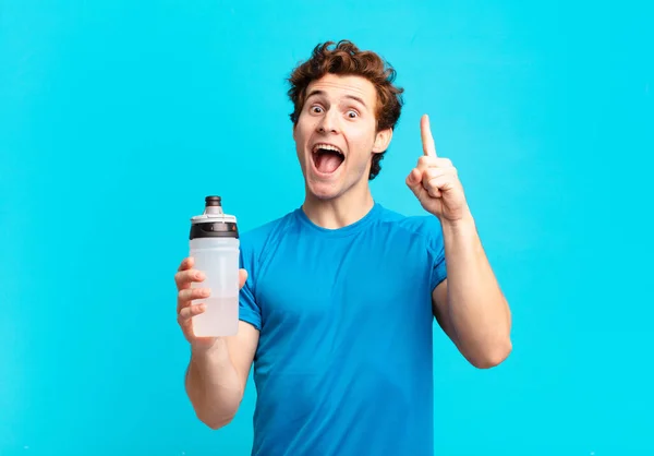 Sport Boy Feeling Happy Excited Genius Realizing Idea Cheerfully Raising — Stock Photo, Image