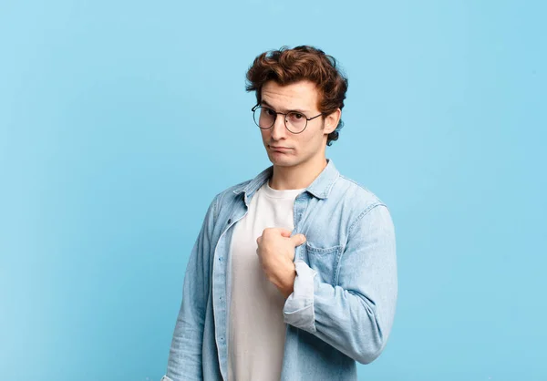 Young Handsome Boy Looking Arrogant Successful Positive Proud Pointing Self — Stock Photo, Image