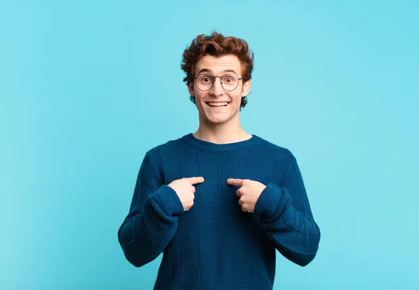 Young Handsome Boy Feeling Happy Surprised Proud Pointing Self Excited — Stock Photo, Image