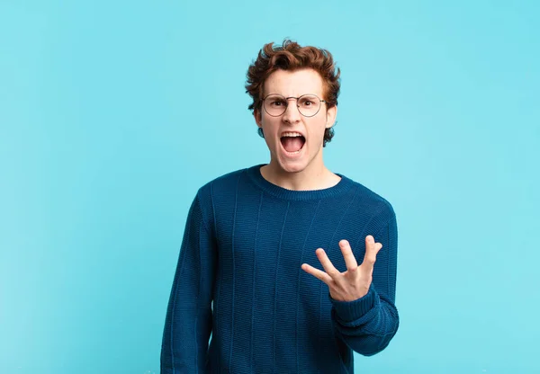 Young Handsome Boy Looking Angry Annoyed Frustrated Screaming Wtf Whats — Stock Photo, Image
