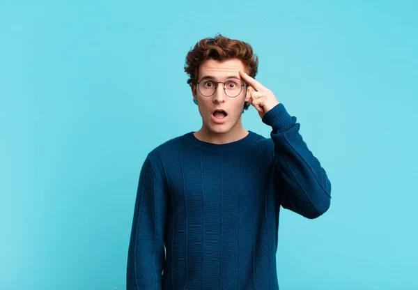 Young Handsome Boy Looking Surprised Open Mouthed Shocked Realizing New — Stock Photo, Image