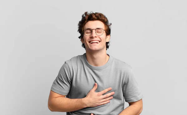 Young Handsome Boy Laughing Out Loud Some Hilarious Joke Feeling — Stock Photo, Image