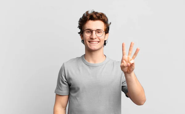 Young Handsome Boy Smiling Looking Friendly Showing Number Three Third — Stock Photo, Image