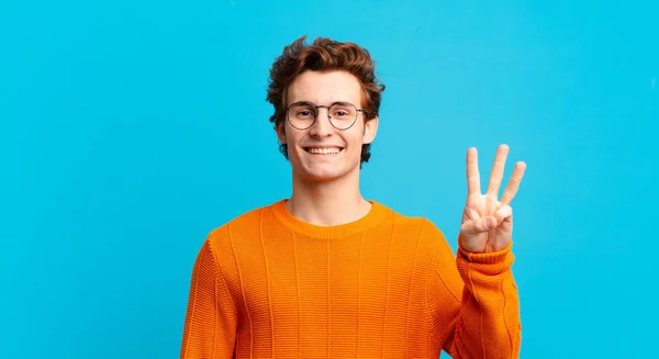 Young Handsome Boy Smiling Looking Friendly Showing Number Three Third — Stock Photo, Image
