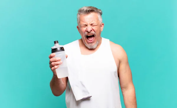 Senior Athlete Man Shouting Aggressively Looking Very Angry Frustrated Outraged — Stock Photo, Image