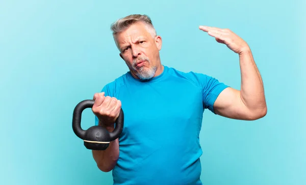 Senior Atleet Man Zich Gestrest Angstig Moe Gefrustreerd Trekken Shirt — Stockfoto