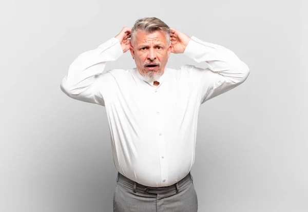 Senior Businessman Feeling Stressed Worried Anxious Scared Hands Head Panicking — Stock Photo, Image