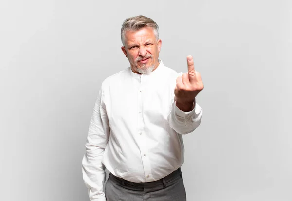 Senior Businessman Feeling Angry Annoyed Rebellious Aggressive Flipping Middle Finger —  Fotos de Stock