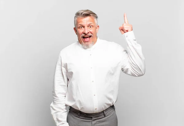 Senior Businessman Feeling Happy Excited Genius Realizing Idea Cheerfully Raising — Stock Photo, Image