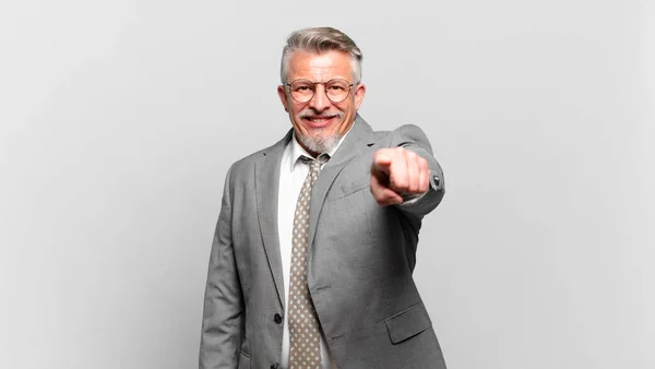 Senior Businessman Pointing Camera Satisfied Confident Friendly Smile Choosing You — Stock Photo, Image