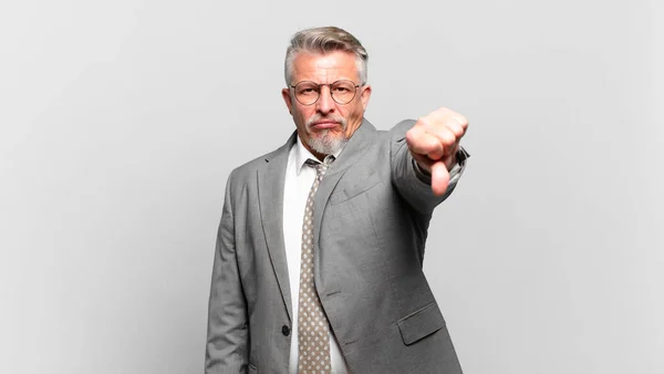 Senior Businessman Feeling Cross Angry Annoyed Disappointed Displeased Showing Thumbs — Stock Photo, Image