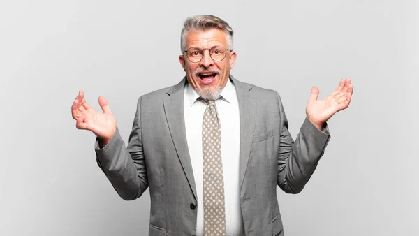 Senior Businessman Feeling Happy Excited Surprised Shocked Smiling Astonished Something — Stock Photo, Image