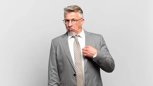 Senior Businessman Looking Arrogant Successful Positive Proud Pointing Self — Stock Photo, Image