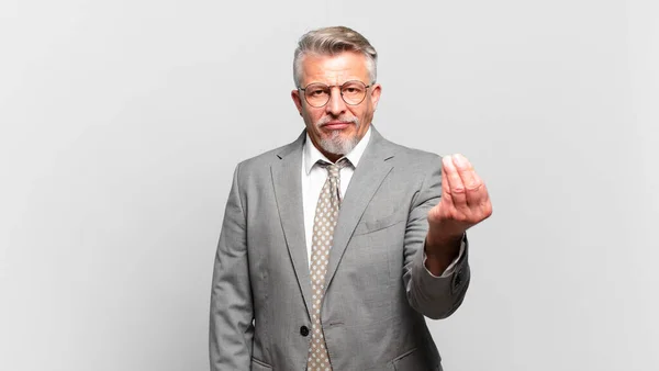 Senior Businessman Making Capice Money Gesture Telling You Pay Your — Stock Photo, Image