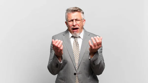 Starší Podnikatel Vypadá Zoufale Frustrovaně Vystresovaný Nešťastný Otrávený Křičí Křičí — Stock fotografie