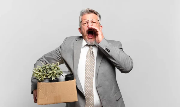 Retired Senior Businessman Feeling Happy Excited Positive Giving Big Shout — Stock Photo, Image