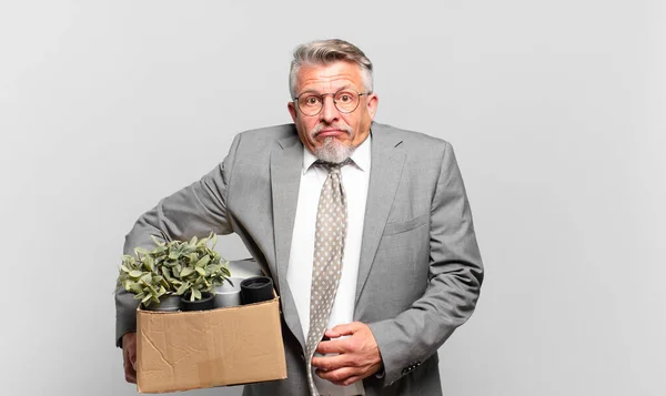 Retired Senior Businessman Shrugging Feeling Confused Uncertain Doubting Arms Crossed — Stock Photo, Image