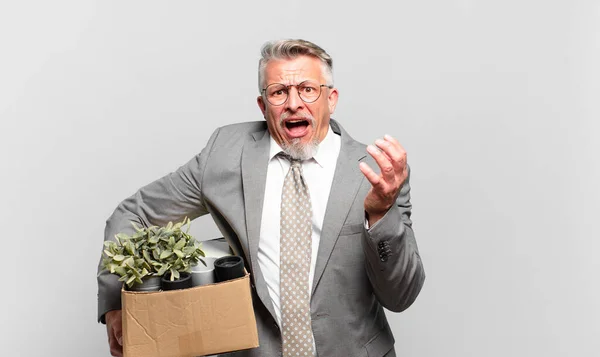 Aposentado Empresário Sênior Olhando Desesperado Frustrado Estressado Infeliz Irritado Gritando — Fotografia de Stock