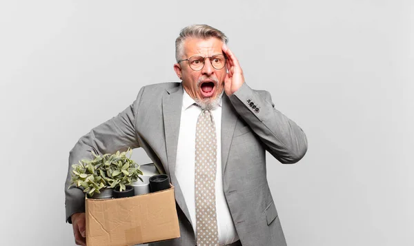 Retired Senior Businessman Feeling Happy Excited Surprised Looking Side Both — Stock Photo, Image