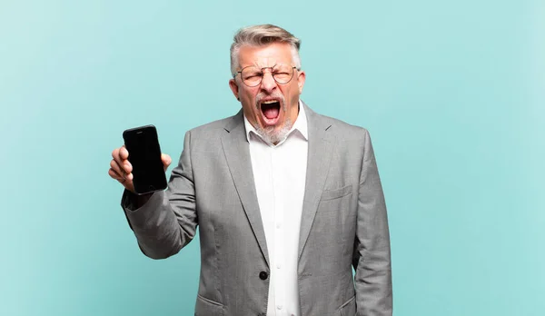 Senior Businessman Shouting Aggressively Looking Very Angry Frustrated Outraged Annoyed — Stock Photo, Image