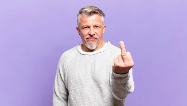 Old Senior Man Feeling Angry Annoyed Rebellious Aggressive Flipping Middle — Fotografia de Stock