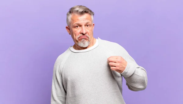 Old Senior Man Looking Arrogant Successful Positive Proud Pointing Self — Photo